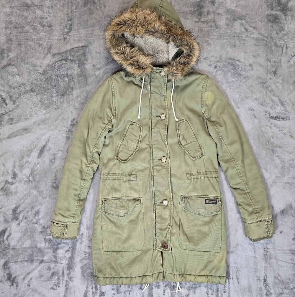 Vintage Y2K Abercrombie & Fitch Faux Fur Military Style Fleeced Lined Jacket XS
